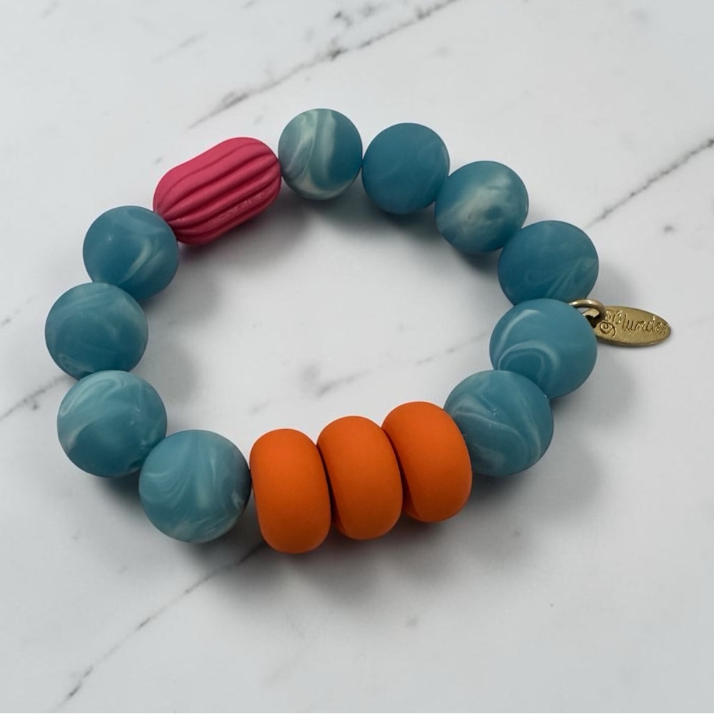 Colorful Chunky Stretch Bracelet Blue Marble Beads Bold Statement Bracelet